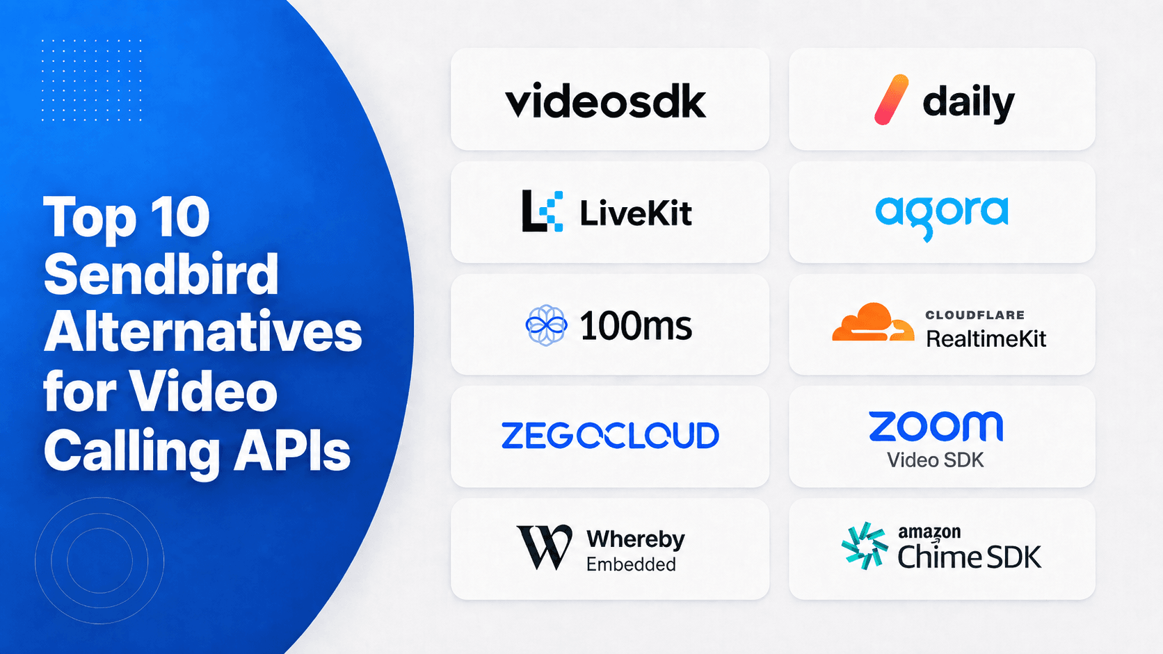 Top 10 Sendbird Alternatives for Video Calling APIs Top 10 Sendbird Alternatives for Video Calling APIs